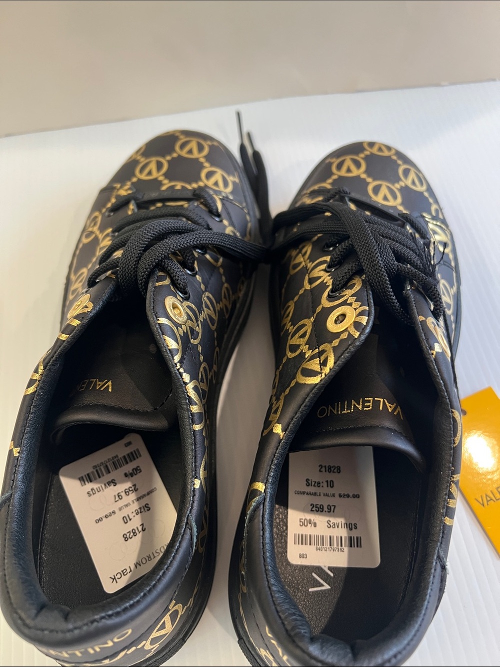 New Valentino Women’s Black Sneakers with Gold Logo in Size 10 - Picture 3 of 6